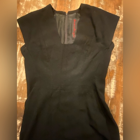 Rare Vintage 50s Pauline Trigère Wool crepe black couture LBD Cocktail dress M 8 - Picture 7 of 16